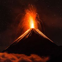 Volcanic eruption of a volcano near Antigua, Guatemala