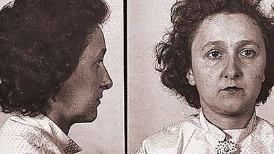 Ethel Rosenberg arrested in August 1950. Photograph dated Aug. 8, 1950. American civilians executed for espionage. Spies, communists, Julius Rosenberg