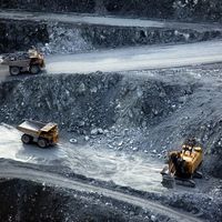 Mining equipment in strip mine.