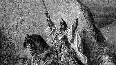 Saladin, the leader of Islamic forces during the Third Crusade; undated engraving.