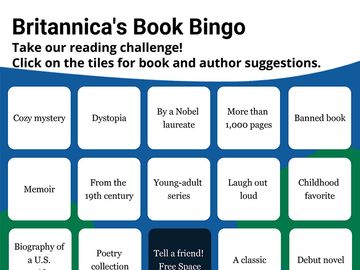 Britannica's Book Bingo. Take our reading challenge! Books range form greatest, banned, and counterculture.