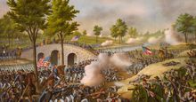 Battle of Antietam, Sept. 17, 1862, lithograph by Kurz and Allison, circa 1888.