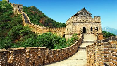 Great Wall of China. In c. 220 B.C., under Qin Shi Huang, sections of earlier fortifications were joined together to form a united defence system against invasions from the north. Construction continued up to the Ming dynasty (1368-1644), when (see notes)