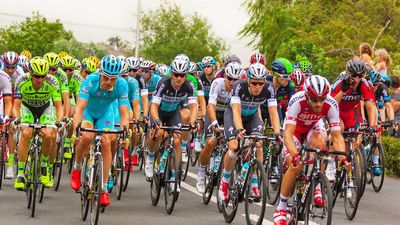 Gouda, The Netherlands - July 5th, 2015: Tour de France 2015, stage 2, 166km from Utrecht to Zelande. The Peloton at Gouda