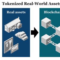 A diagram shows real assets passing onto the blockchain as digital tokens.