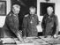 Meeting of leaders in W.W.I, General Hindenburg, Kaiser William II, General Ludendorff examine maps during World War I in Germany.