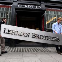 Dismantled Lehman Brothers Sign Following the Firm's Collapse on September 15, 2008.