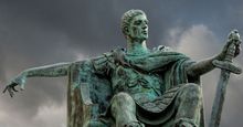 The statue of Constantine the first Christian Roman emperor. Located in York, England, UK, outside York Minster.