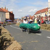 Car with a pickle design in the Zagreb Red Bull Soapbox Race, Zagreb, Croatia, September 14, 2019. (games, races, sports)