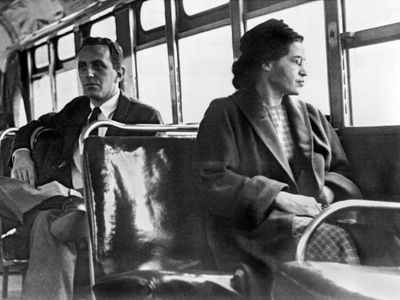 Rosa Parks sitting on a bus