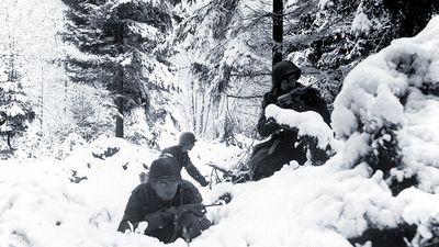 American soldiers in the Ardennes during the Battle of the Bulge.