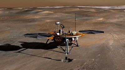 Artist's concept of the Phoenix spacecraft on Mars. The Phoenix Mars Lander, which launched in August 2007, is the first project in NASA's Mars Scout missions. The mission's plan is to land in icy soils near the north polar permanent ice cap of Mars...