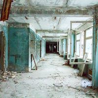 Abandoned school in Pripyat in the explosion at the Chernobyl nuclear plant