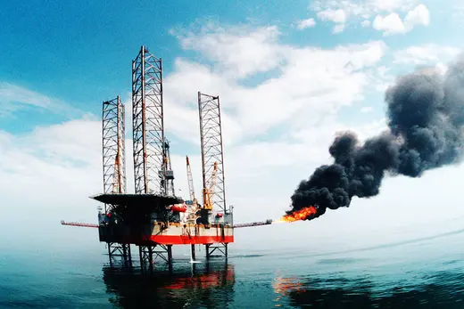 A China National Offshore Oil Corporation oil rig in China's Bohai Sea.