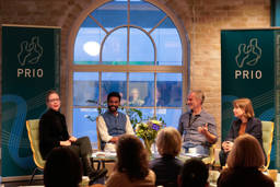 From left: Kristin Bergtora Sandvik, Anand Nair, Morten Tønnessen-Krokan, and Maria Gabrielsen Jumbert. . Photo: PRIO / Mieke Löhrer