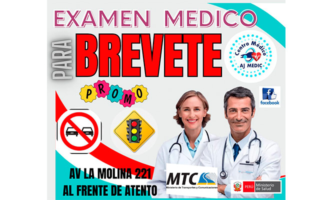 Examen medico para brevete para auto LA MOLINA