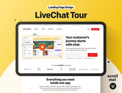 LiveChat Tour | Landing Page Design branding design graphic design landing design landing page livechat saas product typography ui ux web web design webdesign website website design yellow