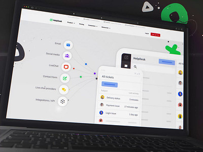 HelpDesk Demo - Multichannel communication 3d after effects agents animation chart clean customer support dashboard demo page help desk loop macbook motion motion graphics multi channel omni channel product design tickets ui ux