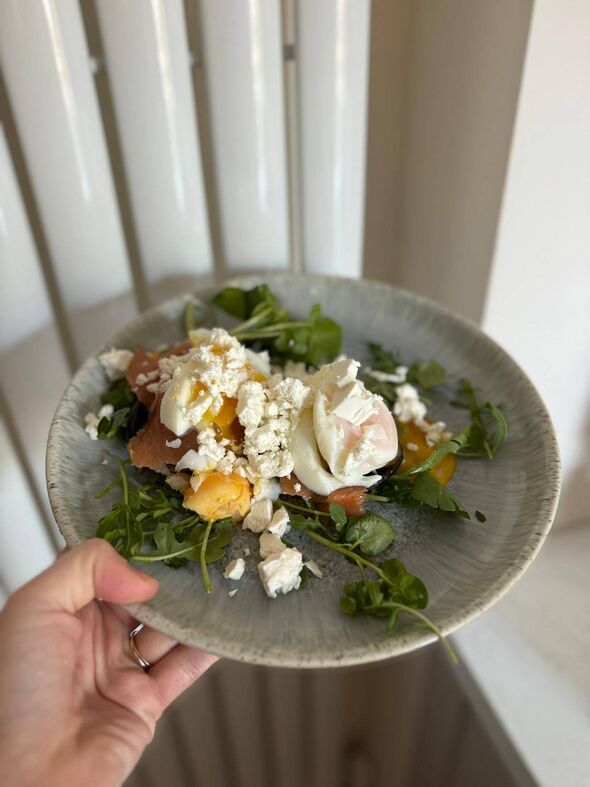 Portobello mushrooms and eggs and feta