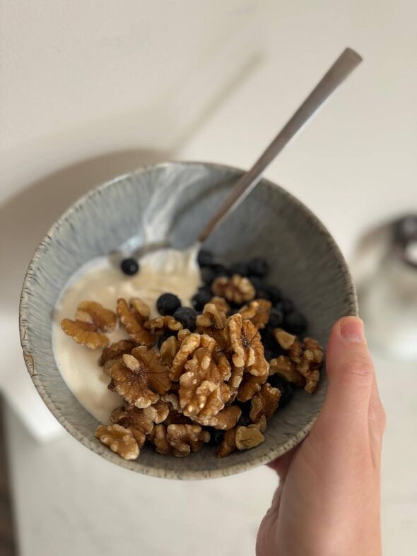 Greek yoghurt and walnuts and blueberries