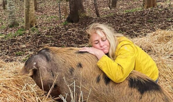 Lisa Hogan and a pig