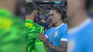 Nunez consoles Alisson after Uruguay beat Brazil in Copa America