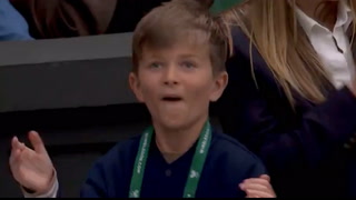 Novak Djokovic’s son, 9, imitates father as he watches on at Wimbledon