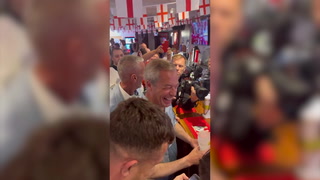 Nigel Farage celebrates in pub as Denmark score against England