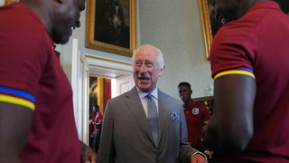 King Charles learns new handshake from West Indies cricket players