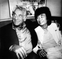 Seiji Ozawa, right, is seen with Leonard Bernstein in Boston in this undated file photo.