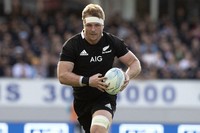 All Blacks captain Sam Cane runs during the second Bledisloe Rugby test between the All Blacks and the Wallabies at Eden Park in Auckland, New Zealand, on Oct. 18, 2020. (AP)