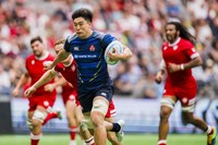 Kanji Shimokawa, center, runs with the ball in Japan's Pacific Nations Cup pool-phase match against Canada in Vancouver on Aug. 25, 2024. (Photo courtesy of the Japan Rugby Football Union/Kyodo)