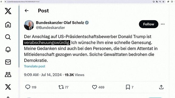 Bildschirmfoto eines Posts des Accounts von Bundeskanzler Olaf Scholz (SPD)