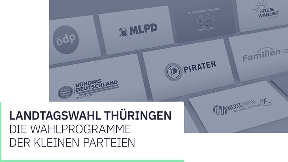 Die Logos der kleinen Parteien, die zur Thüringer Landtagswahl zugelassen sind.