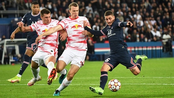 Willi Orban (RB Leipzig), Lukas Klostermann (RB Leipzig), Marco Verratti (Paris SG)