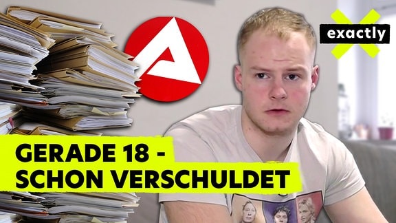 Auf einer Bildcollage ist der Schriftzug: "Gerade 18 - schon verschuldet" zu lesen