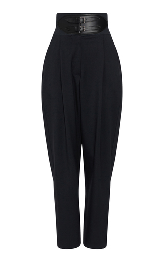 Belted Stretch-Wool Cropped Pants