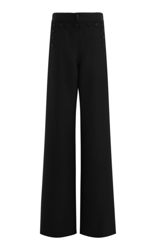 Button-Lined Wool-Mohair Wide-Leg Pants