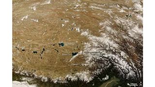 Aerial photo of the earthquake in Assam-Tibet, 1950. One of the world's largest recorded quakes struck here, near the Himalayas.