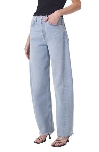 Luna Pieced High Waist Raw Hem Barrel Jeans