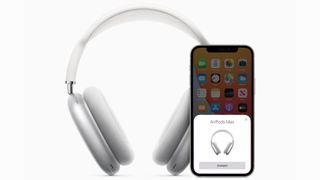 An Apple iPhone and pair of AirPods Max during pairing
