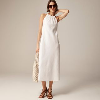 High-Neck Midi Dress in Linen