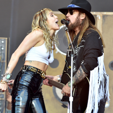 Billy Ray Cyrus performs with Miley Cyrus on The Pyramid Stage during day five of Glastonbury Festival at Worthy Farm, Pilton on June 30, 2019 in Glastonbury, England.