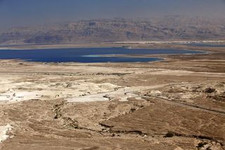 an image of the Dead Sea and Jordan mountains