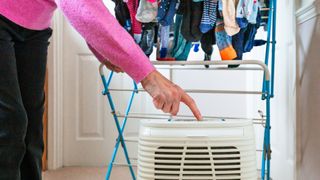 A woman using a dehumidifier