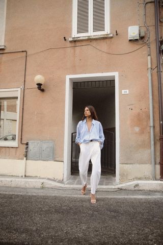 Striped Linen Blend Knotted Shirt