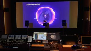 Mixing desk and speakers in a Dolby mixing studio