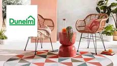 The Dunelm logo over an image of some furniture