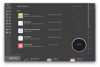 How to cancel Apple Arcade on your Mac by showing steps: Tap Edit on the Subscription you want to manage