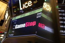 GameStop signage on screen at the New York Stock Exchange